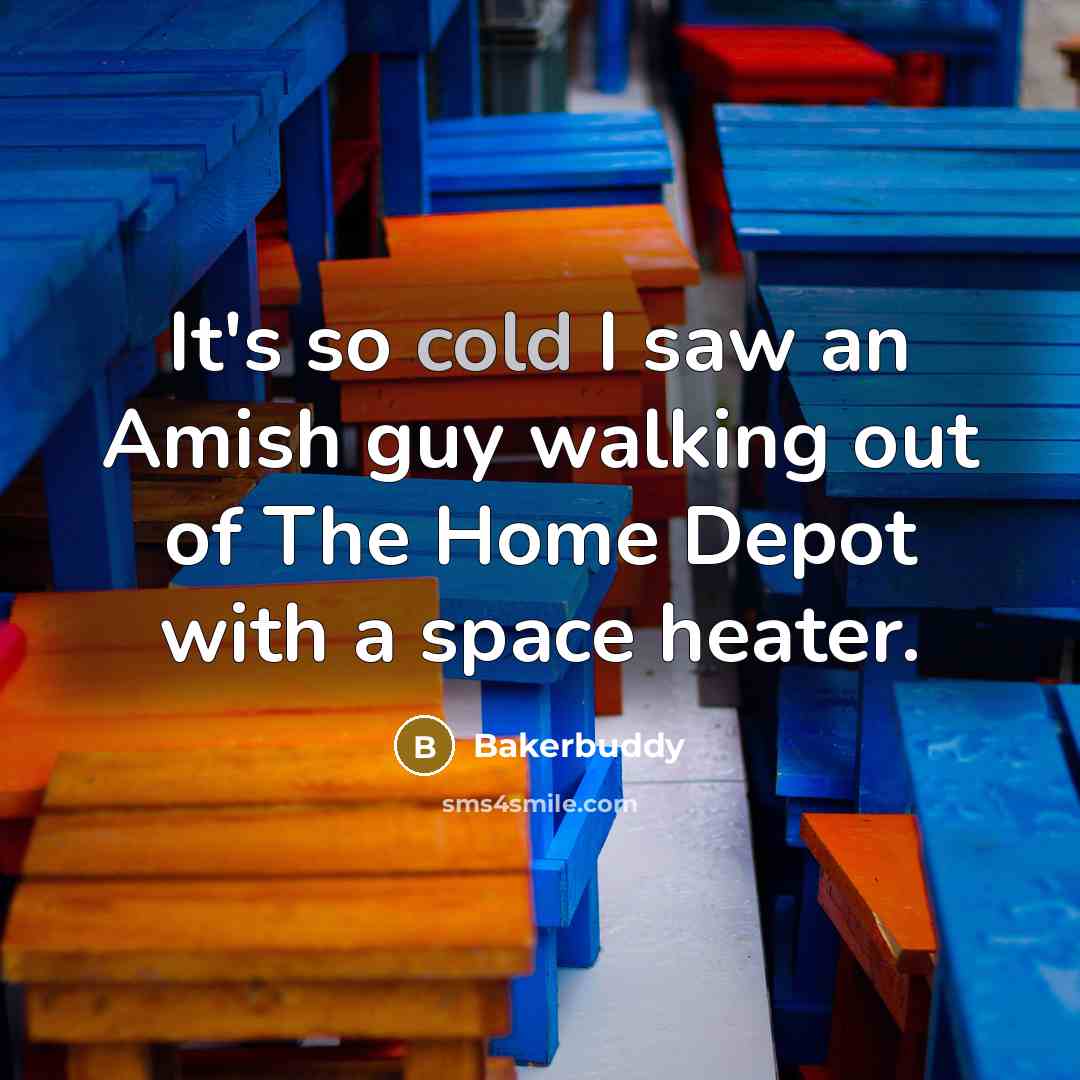 “It's so cold I saw an Amish guy walking out of The Home Depot with a space heater.” quote by Bakerbuddy