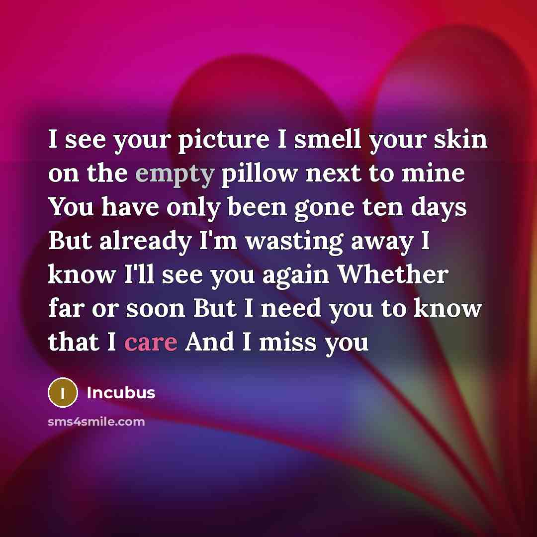 “I see your picture I smell your skin on the…” quote by Incubus