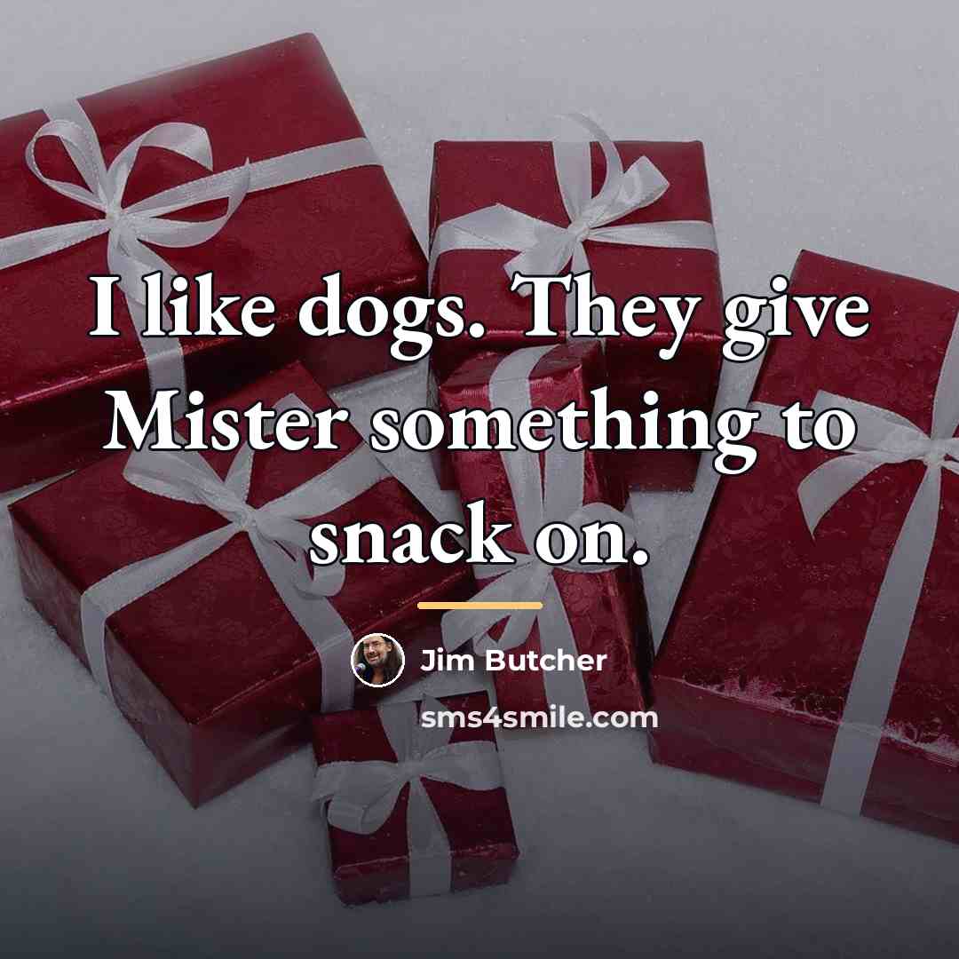 “I like dogs. They give Mister something to snack on.…” quote by Jim Butcher
