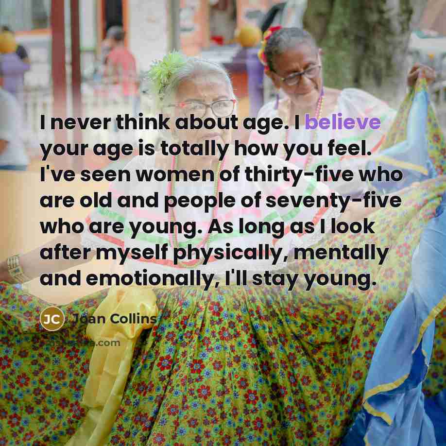 “I never think about age. I believe your age is…” quote by Joan Collins