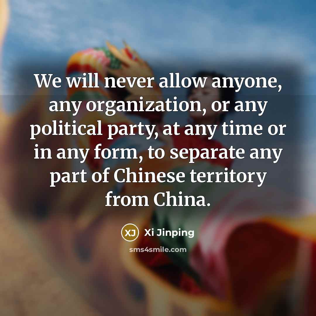 “We will never allow anyone, any organization, or any political party, at any time or in any form, to separate any part of Chinese territory from China.” quote by Xi Jinping