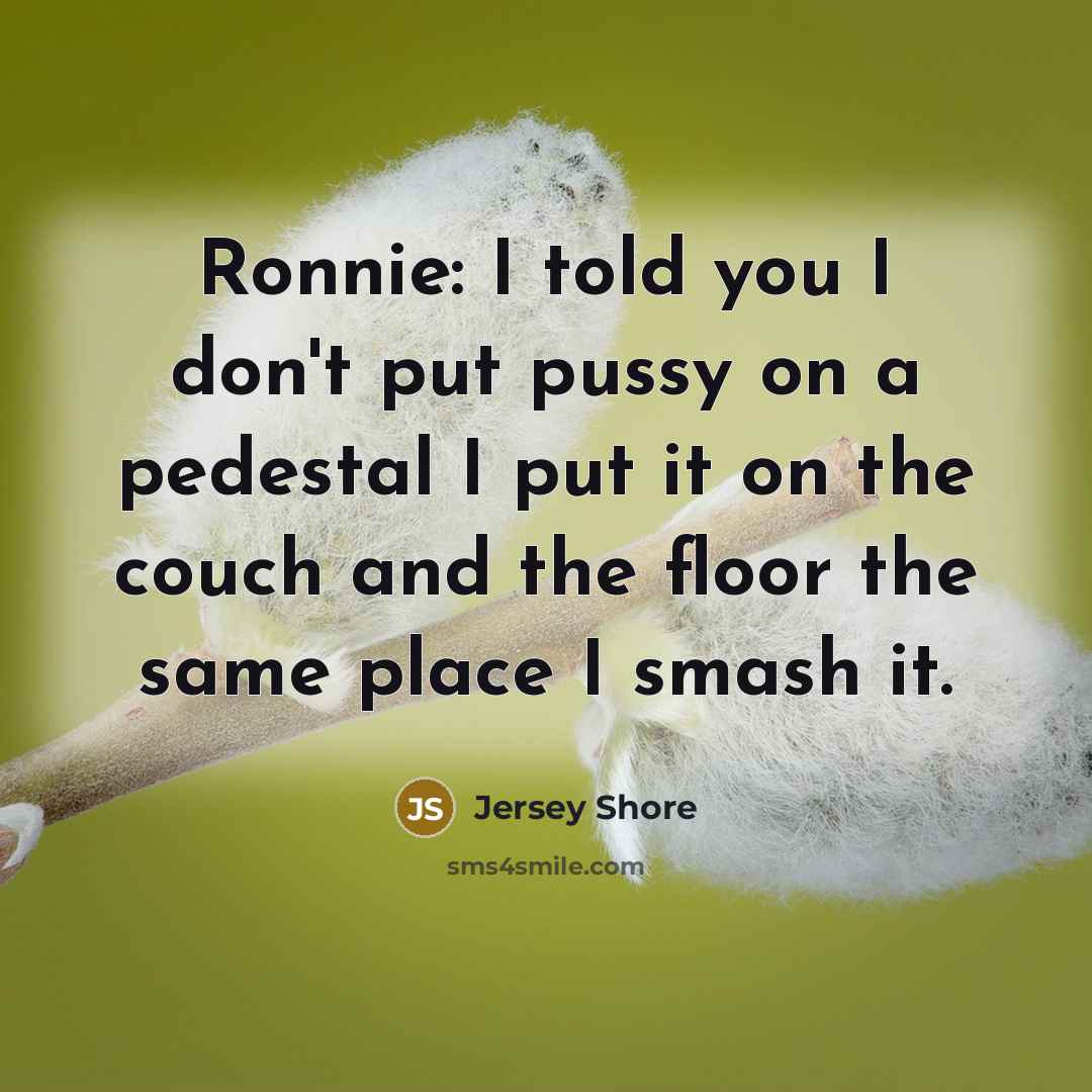 “Ronnie: I told you I don't put pussy on a pedestal I put it on the couch and the floor the same place I smash it.” quote by Jersey Shore