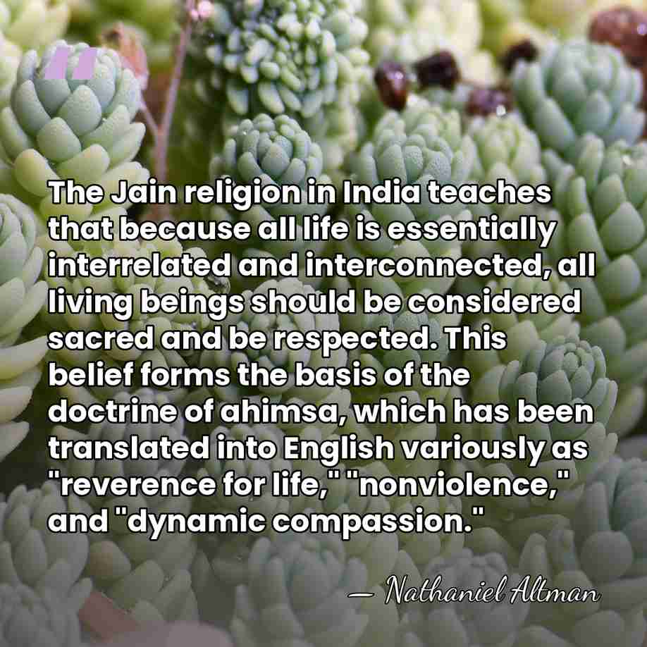 The Jain religion in India teaches that because all life is essentially&hellip; - Nathaniel Altman