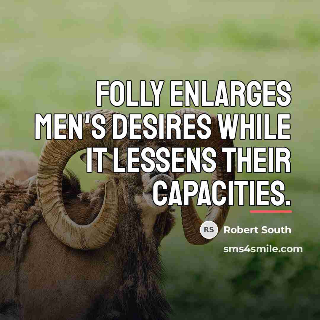 “Folly enlarges men's desires while it lessens their capacities.…” quote by Robert South