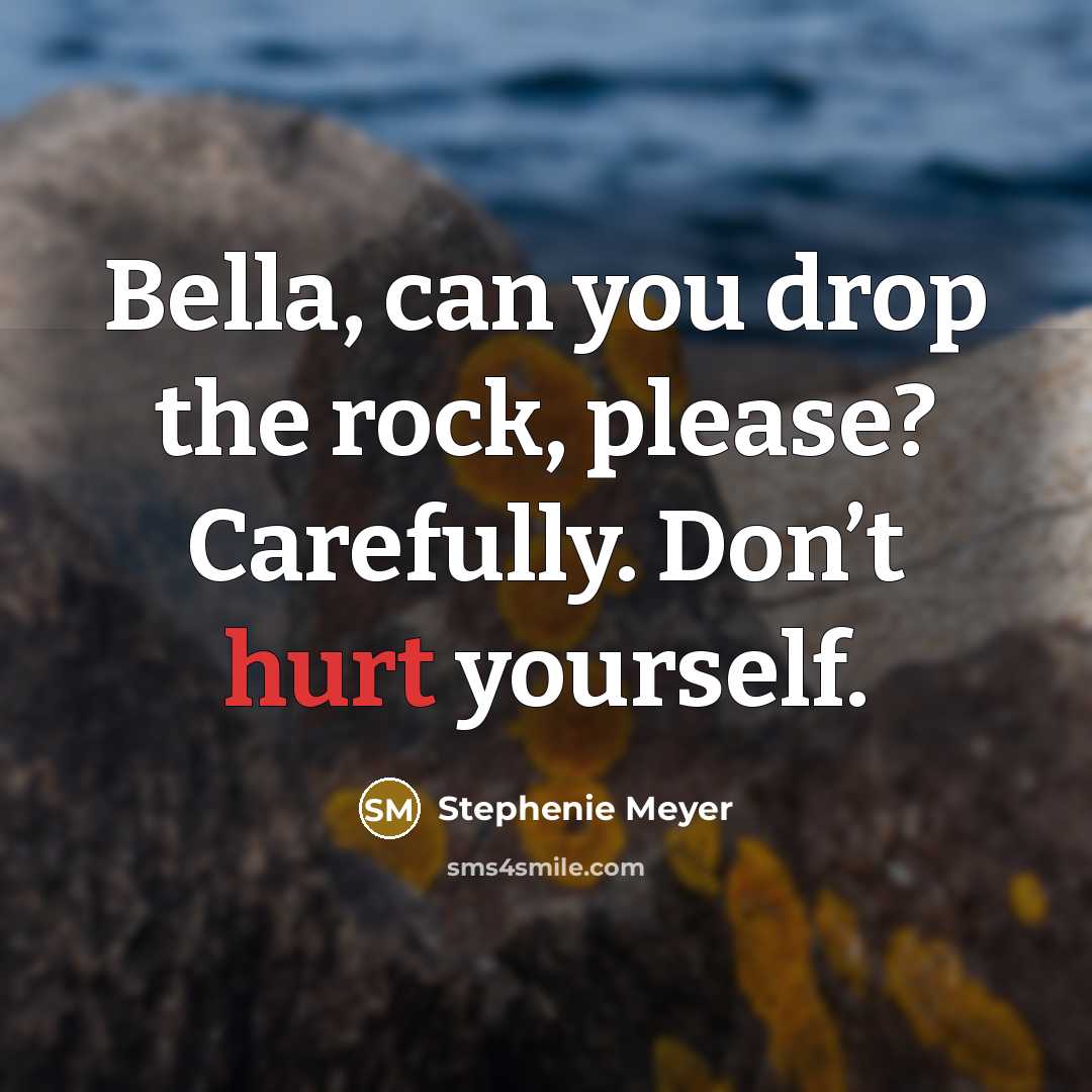 “Bella, can you drop the rock, please? Carefully. Don’t hurt…” quote by Stephenie Meyer