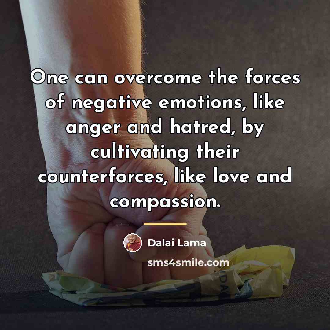 “One can overcome the forces of negative emotions, like anger…” quote by Dalai Lama