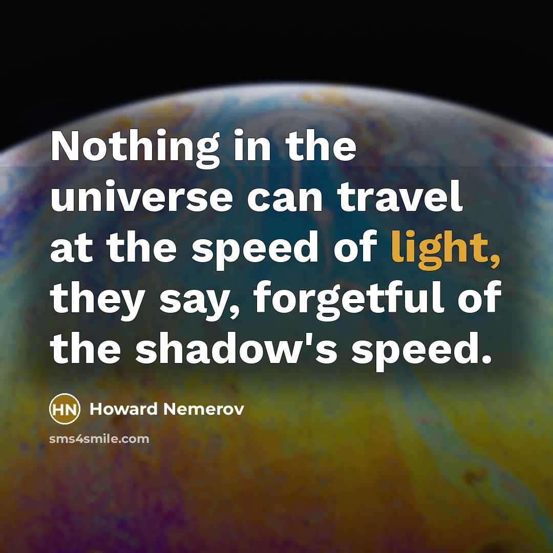 “Nothing in the universe can travel at the speed of light, they say, forgetful of the shadow's speed.” quote by Howard Nemerov