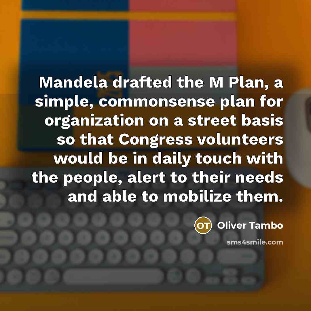 “Mandela drafted the M Plan, a simple, commonsense plan for…” quote by Oliver Tambo