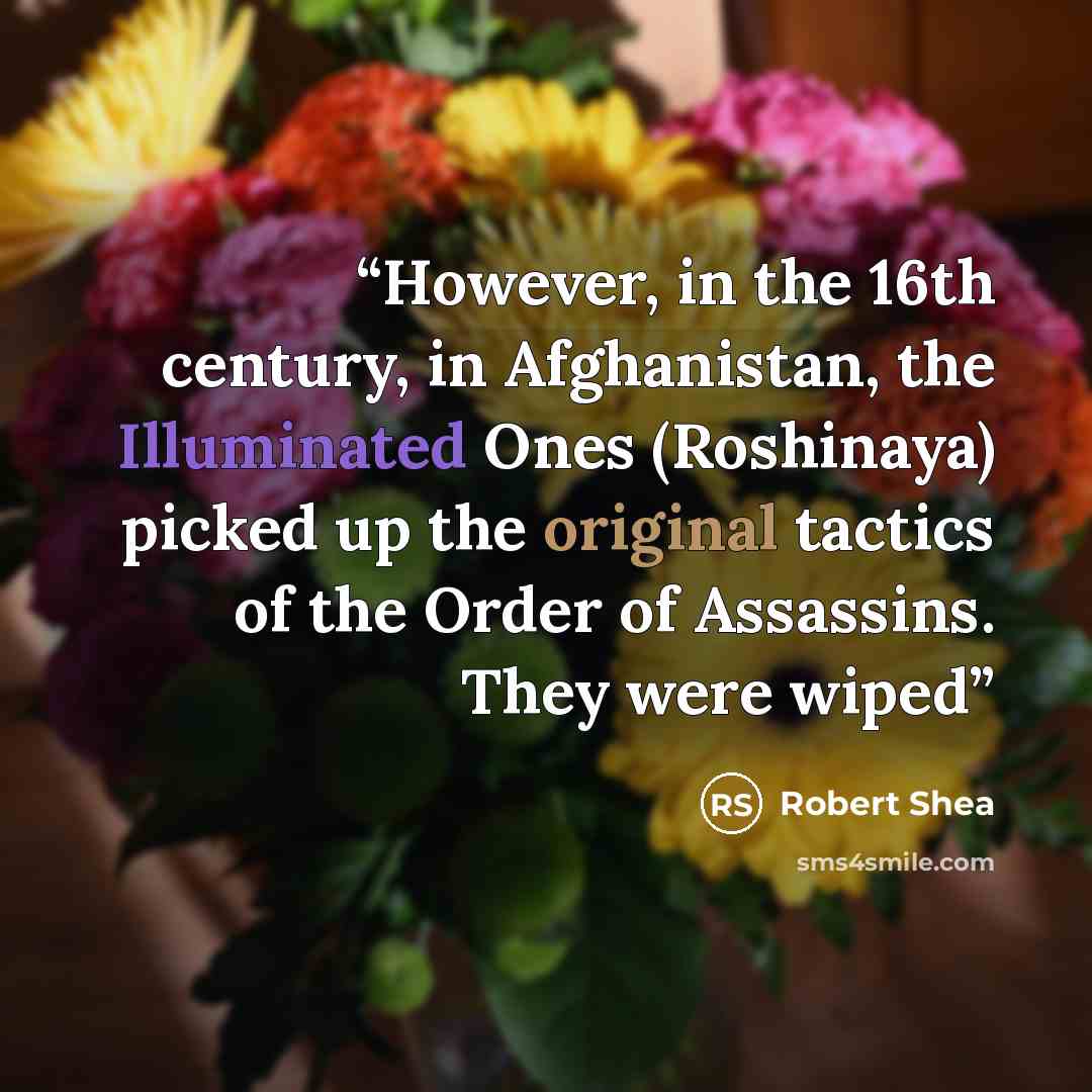 “However, in the 16th century, in Afghanistan, the Illuminated Ones (Roshinaya) picked up the original tactics of the Order of Assassins. They were wiped” quote by Robert Shea