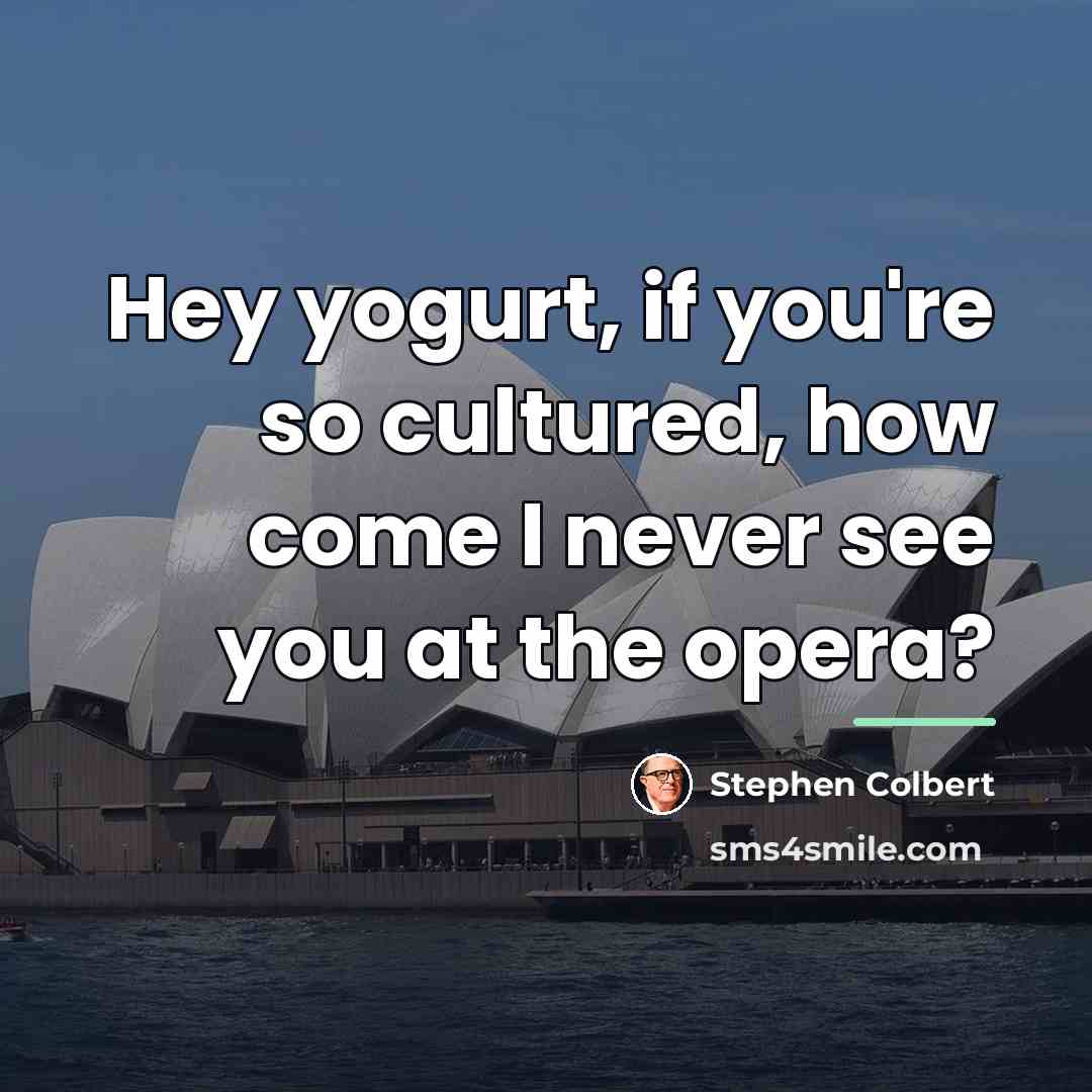 “Hey yogurt, if you're so cultured, how come I never…” quote by Stephen Colbert