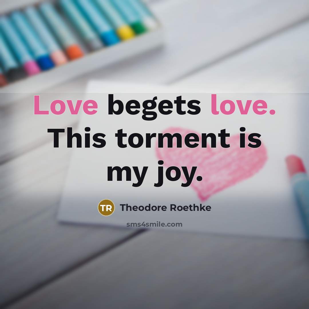 “Love begets love. This torment is my joy.…” quote by Theodore Roethke