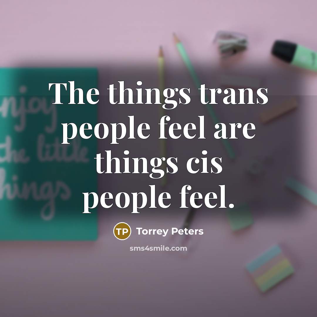 “The things trans people feel are things cis people feel.…” quote by Torrey Peters
