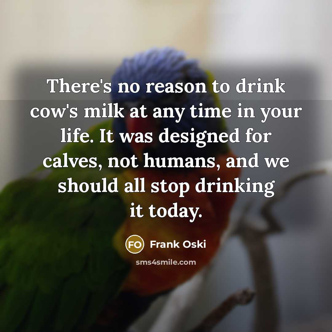 “There's no reason to drink cow's milk at any time…” quote by Frank Oski