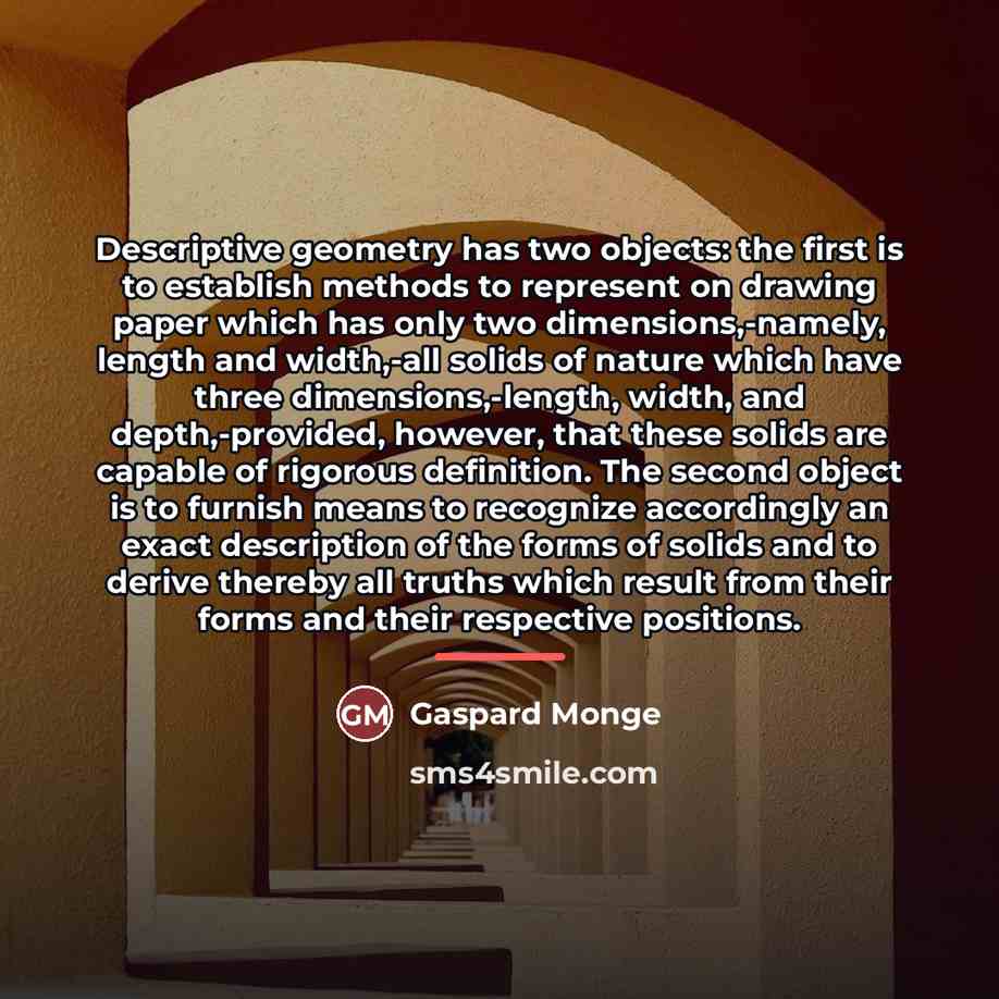 “Descriptive geometry has two objects: the first is to establish…” quote by Gaspard Monge
