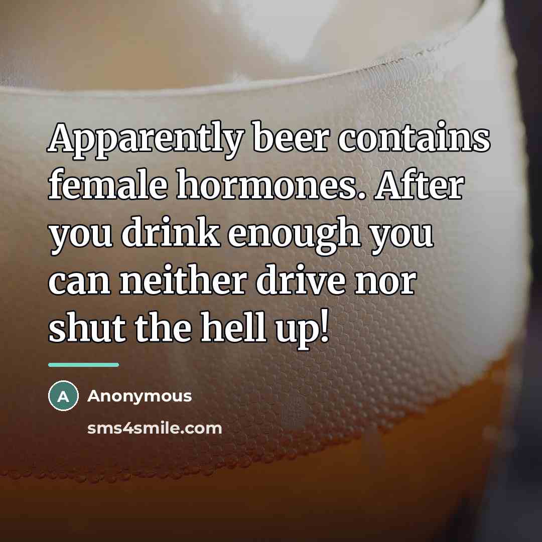 “Apparently beer contains female hormones. After you drink enough you…” quote by Anonymous