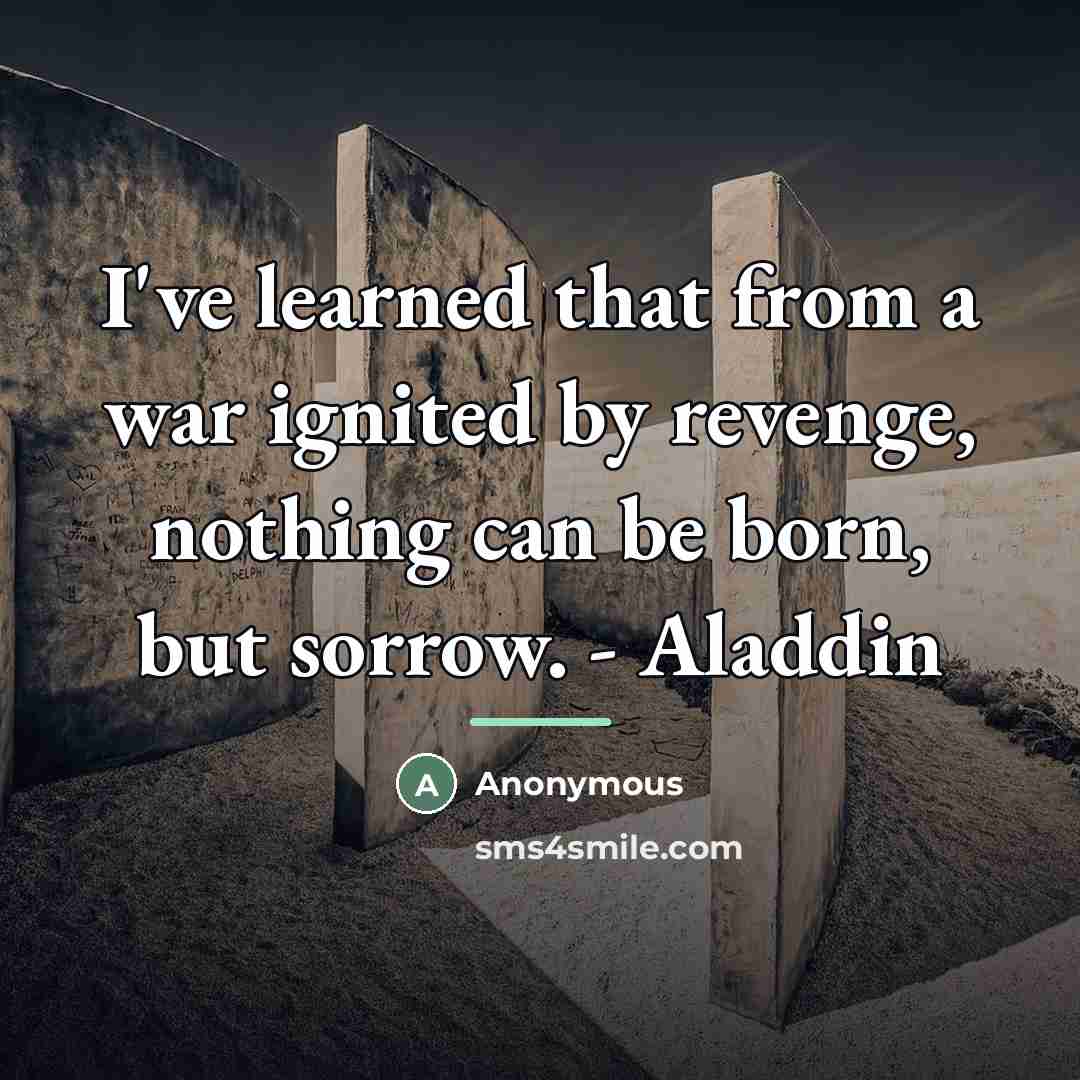 “I've learned that from a war ignited by revenge, nothing…” quote by Anonymous