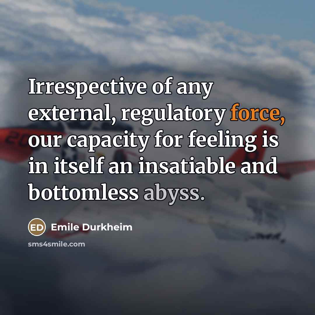 “Irrespective of any external, regulatory force, our capacity for feeling…” quote by Emile Durkheim