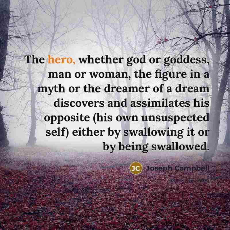 “The hero, whether god or goddess, man or woman, the…” quote by Joseph Campbell