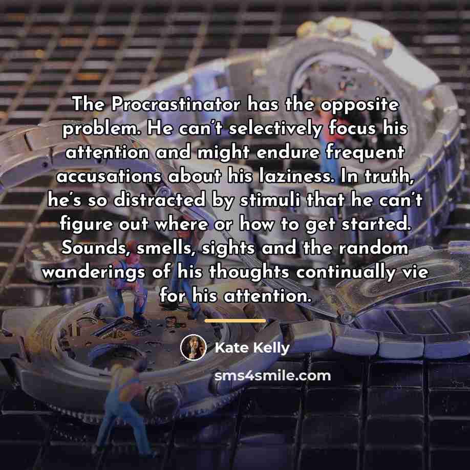 “The Procrastinator has the opposite problem. He can’t selectively focus…” quote by Kate Kelly