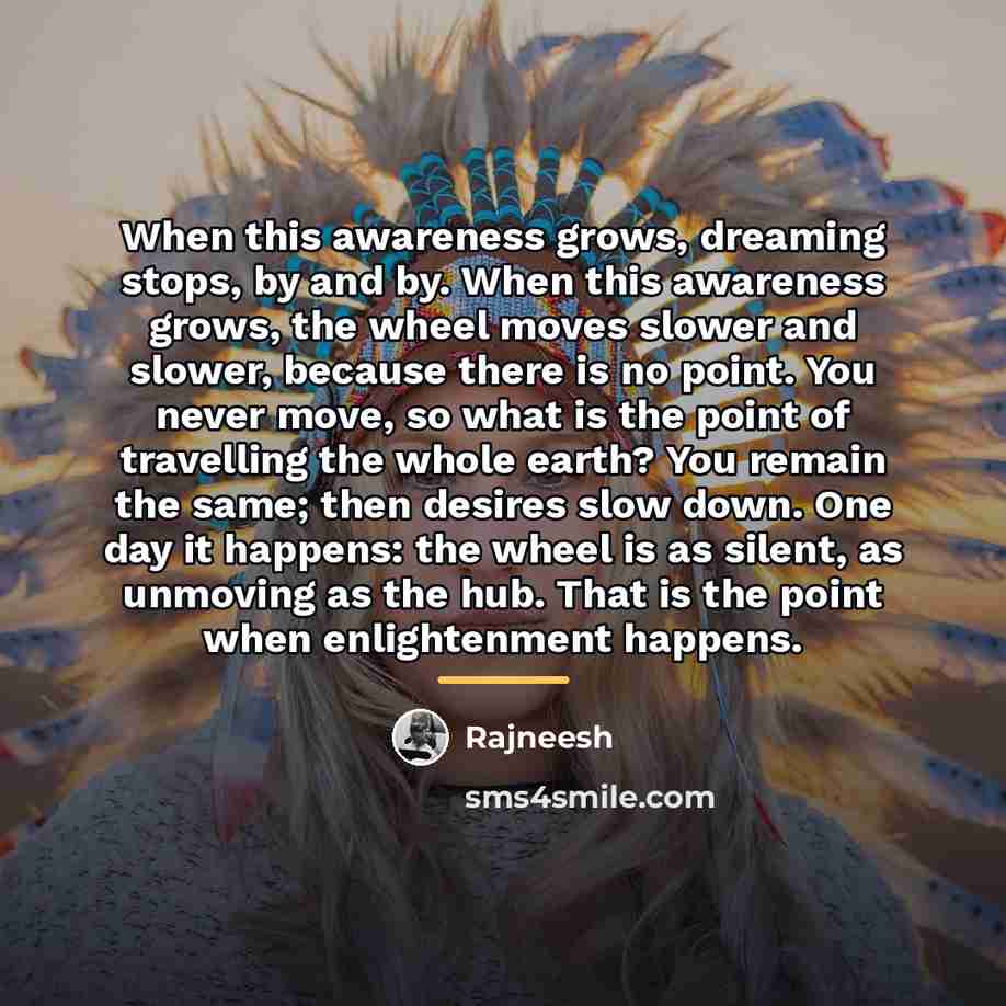 “When this awareness grows, dreaming stops, by and by. When…” quote by Rajneesh