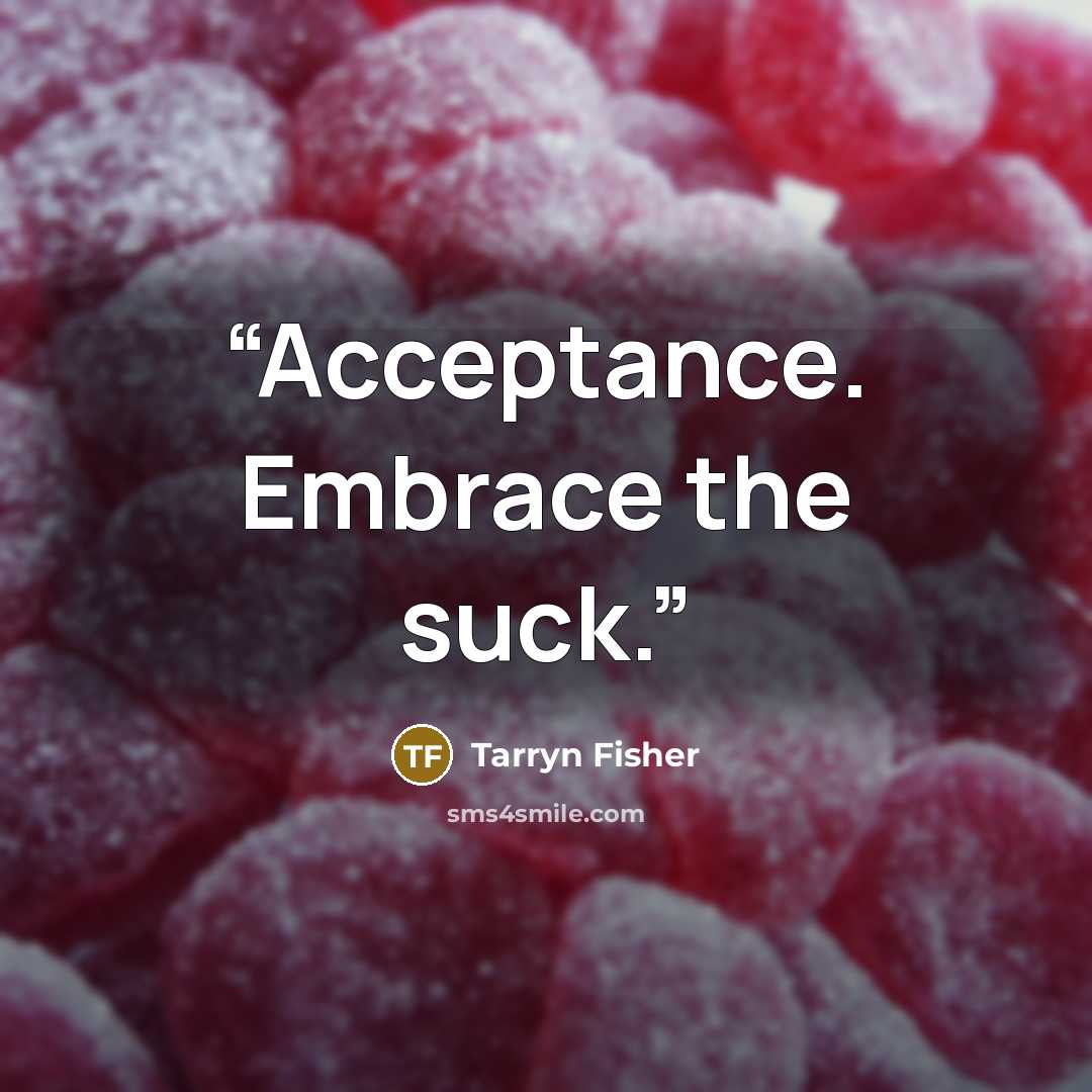 “Acceptance. Embrace the suck.” quote by Tarryn Fisher