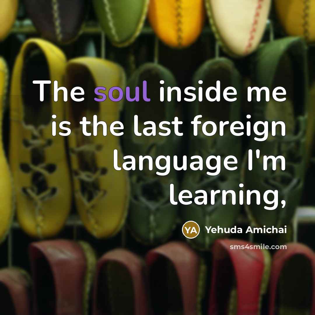 “The soul inside me is the last foreign language I'm…” quote by Yehuda Amichai