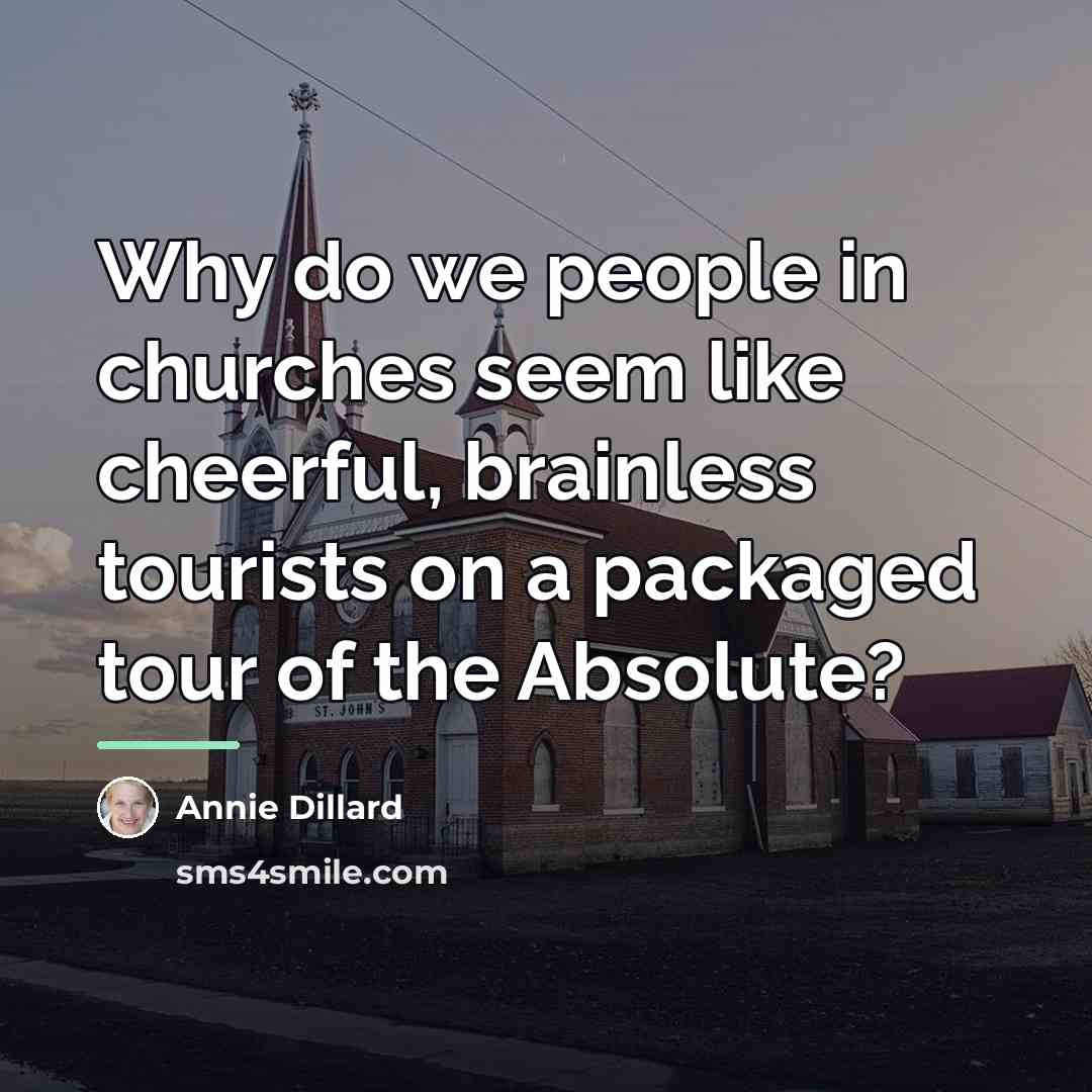 “Why do we people in churches seem like cheerful, brainless…” quote by Annie Dillard