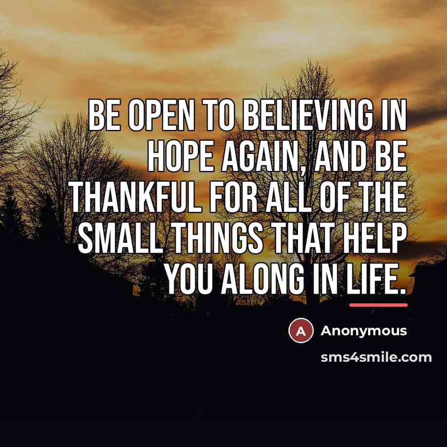 “Be open to believing in hope again, and be thankful…” quote by Anonymous
