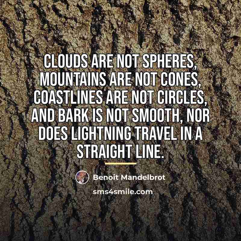 “Clouds are not spheres, mountains are not cones, coastlines are…” quote by Benoit Mandelbrot