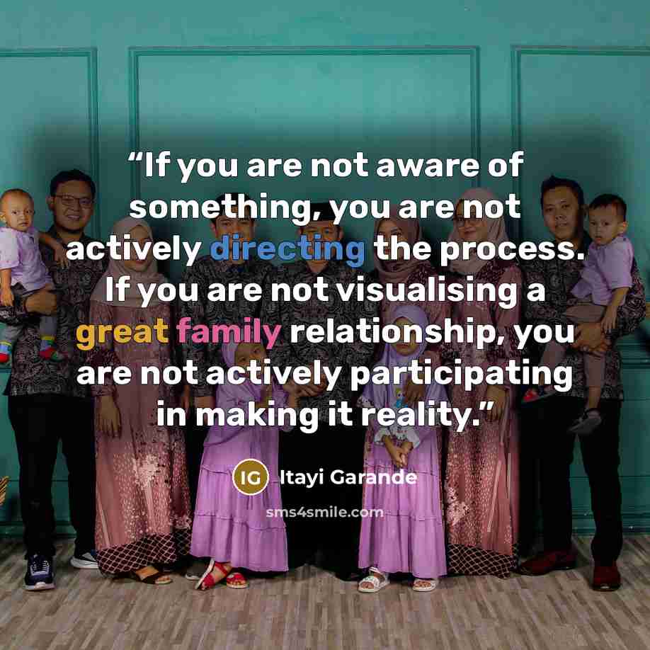 “If you are not aware of something, you are not actively directing the process. If you are not visualising a great family relationship, you are not actively participating in making it reality.” quote by Itayi Garande