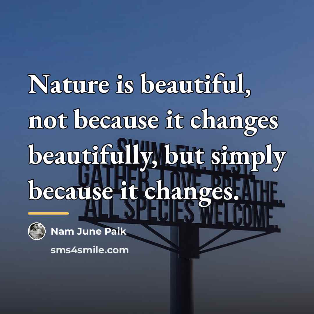 “Nature is beautiful, not because it changes beautifully, but simply…” quote by Nam June Paik