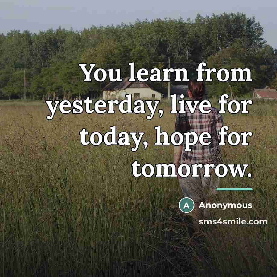 “You learn from yesterday, live for today, hope for tomorrow.…” quote by Anonymous