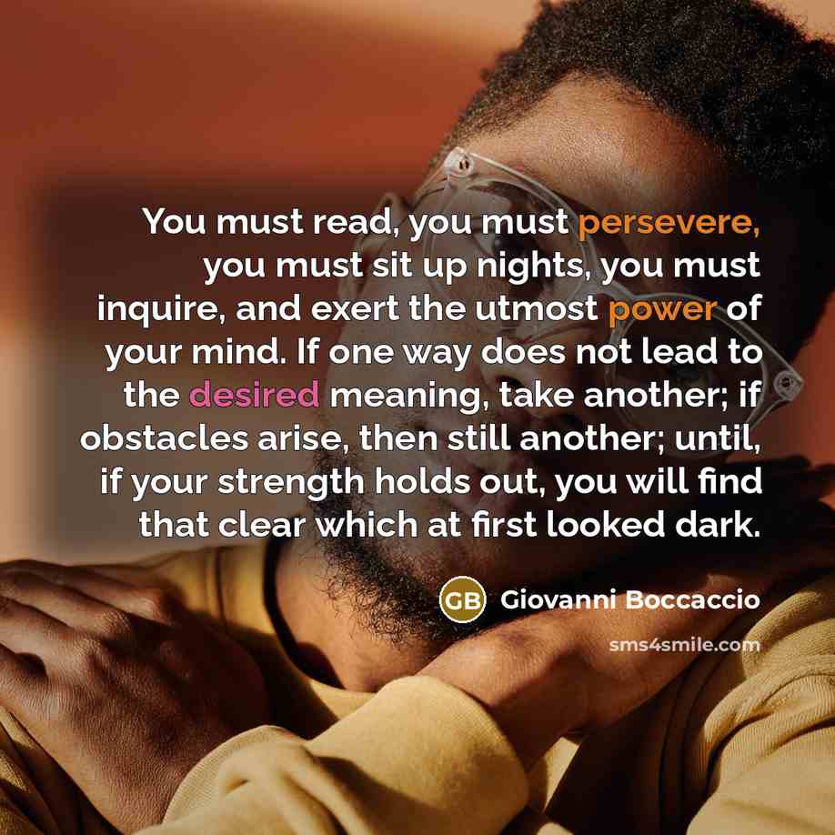 “You must read, you must persevere, you must sit up…” quote by Giovanni Boccaccio