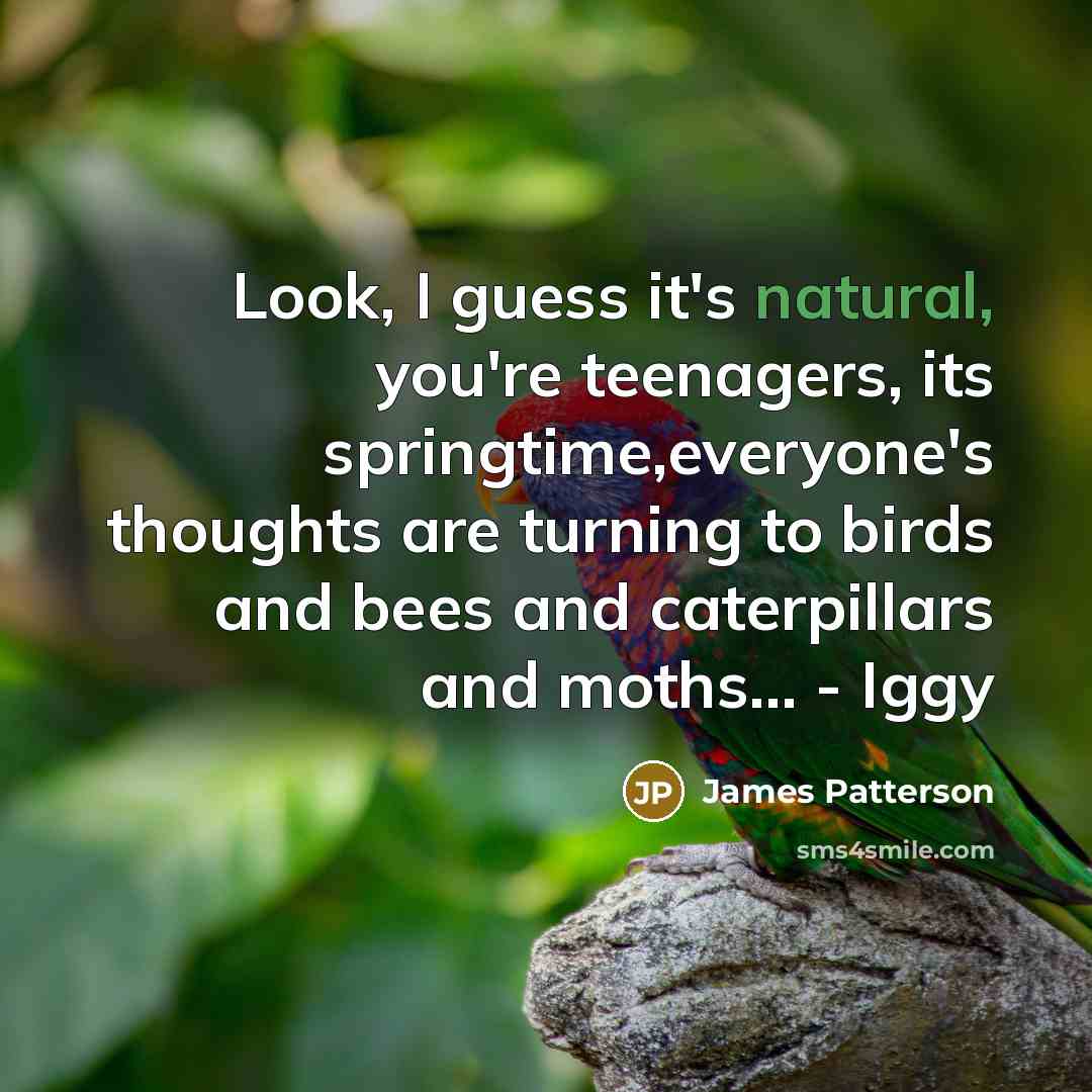 “Look, I guess it's natural, you're teenagers, its springtime,everyone's thoughts…” quote by James Patterson