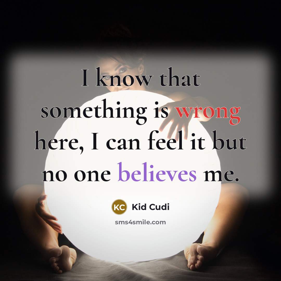 “I know that something is wrong here, I can feel it but no one believes me.” quote by Kid Cudi