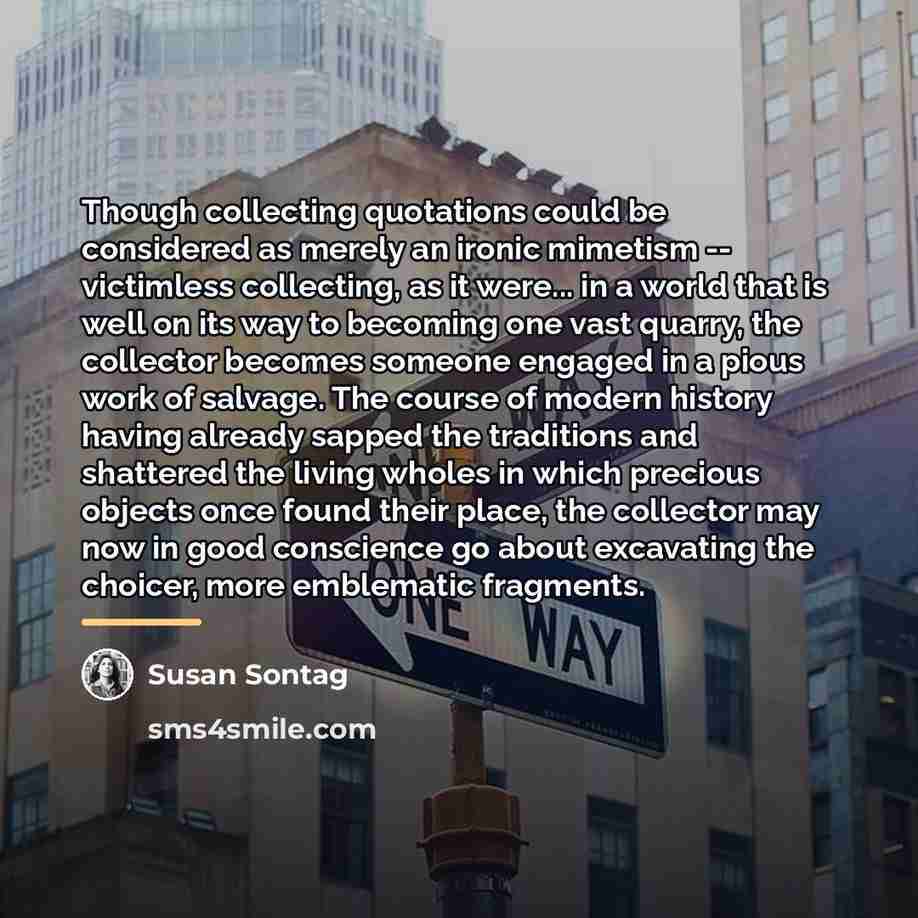 “Though collecting quotations could be considered as merely an ironic…” quote by Susan Sontag