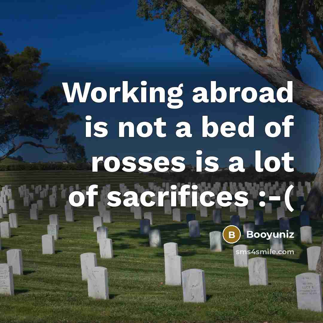 “Working abroad is not a bed of rosses is a lot of sacrifices :-(” quote by Booyuniz
