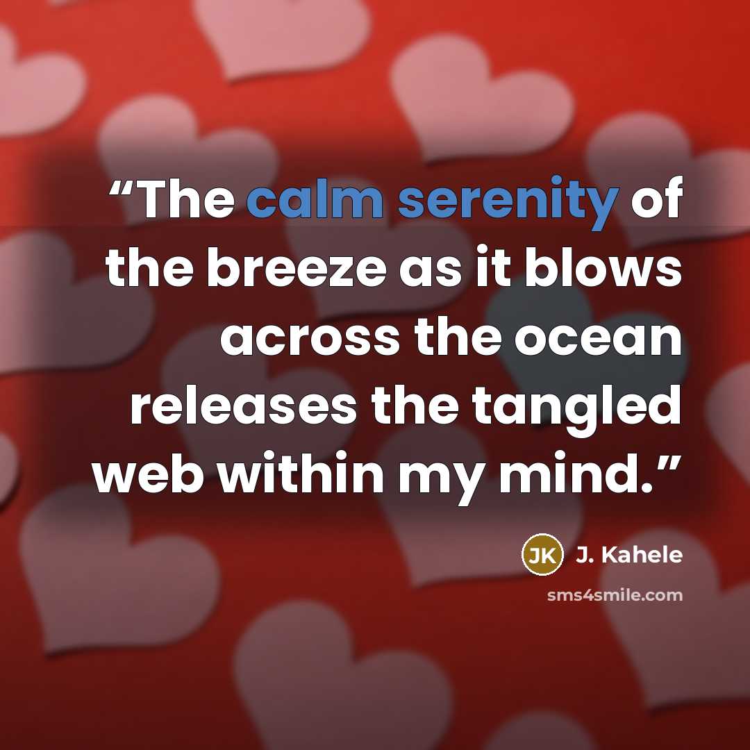 “The calm serenity of the breeze as it blows across the ocean releases the tangled web within my mind.” quote by J. Kahele