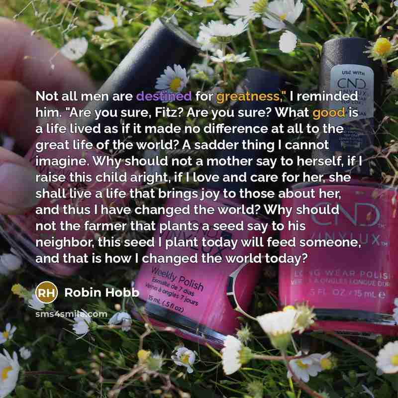 “Not all men are destined for greatness," I reminded him.…” quote by Robin Hobb