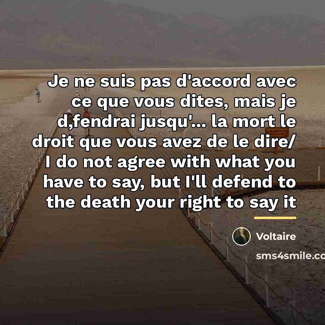 “Je ne suis pas d'accord avec ce que vous dites,…” quote by Voltaire