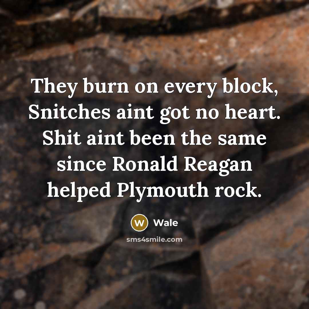 “They burn on every block, Snitches aint got no heart.…” quote by Wale