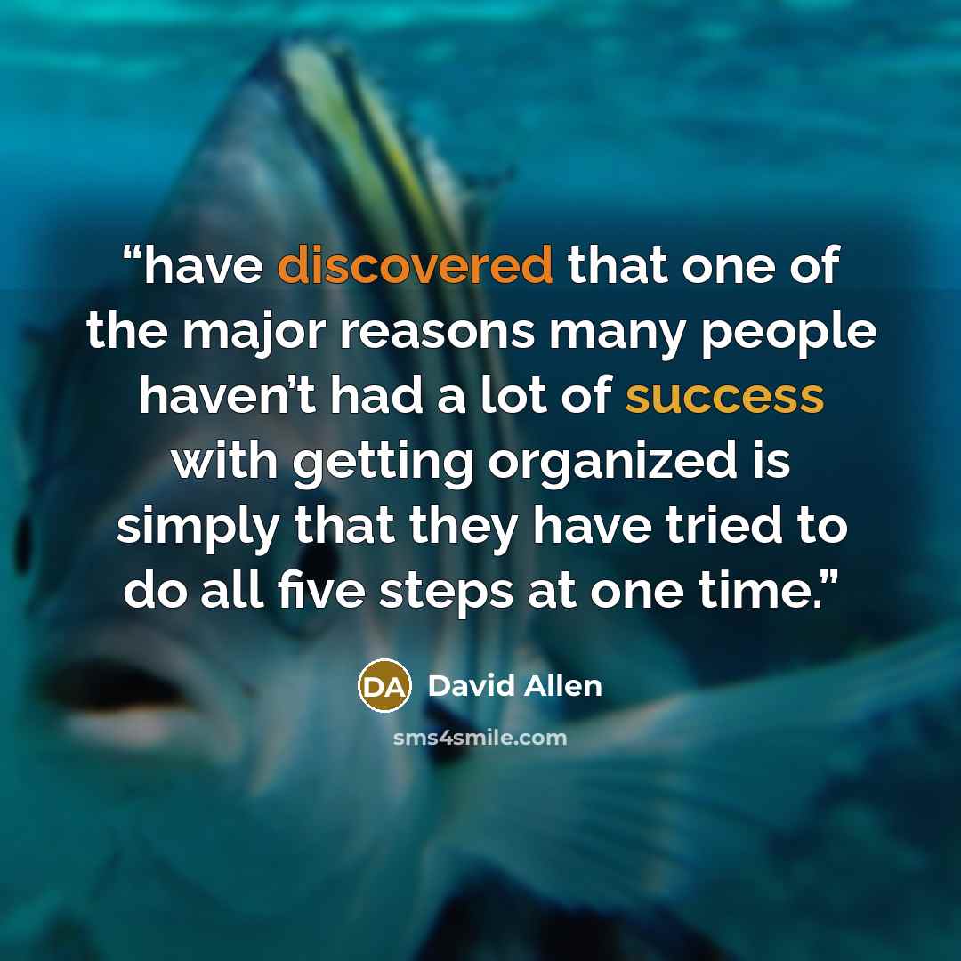 “have discovered that one of the major reasons many people haven’t had a lot of success with getting organized is simply that they have tried to do all five steps at one time.” quote by David Allen