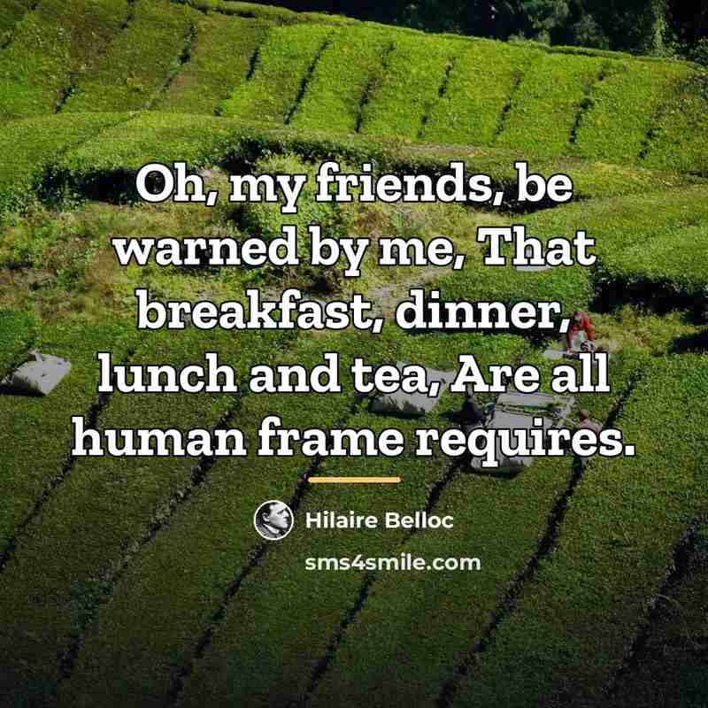 “Oh, my friends, be warned by me, That breakfast, dinner,…” quote by Hilaire Belloc