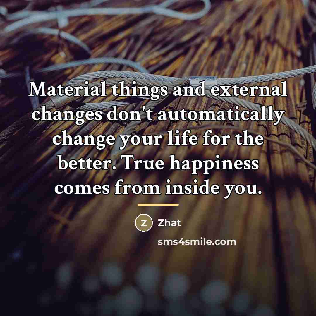 “Material things and external changes don't automatically change your life…” quote by Zhat