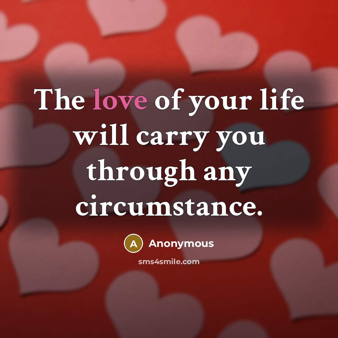 “The love of your life will carry you through any circumstance.” quote by Anonymous