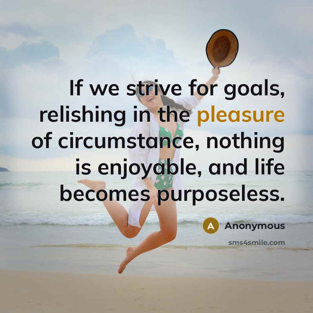 “If we strive for goals, relishing in the pleasure of circumstance, nothing is enjoyable, and life becomes purposeless.” quote by Anonymous