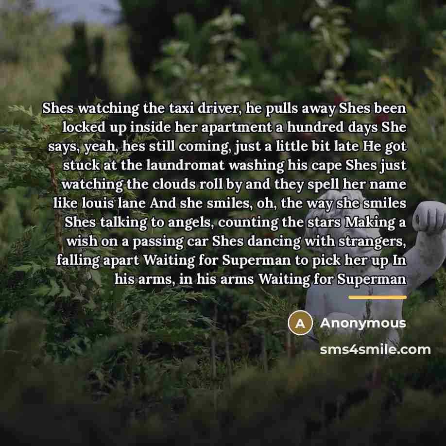 “Shes watching the taxi driver, he pulls away Shes been…” quote by Anonymous