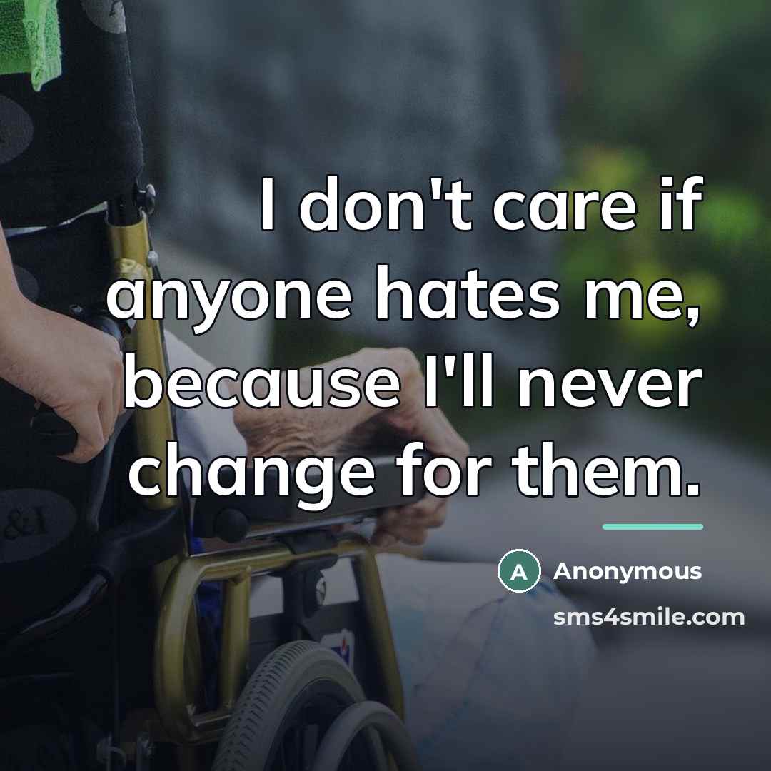“I don't care if anyone hates me, because I'll never…” quote by Anonymous