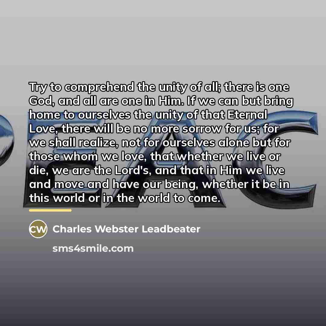 “Try to comprehend the unity of all; there is one…” quote by Charles Webster Leadbeater