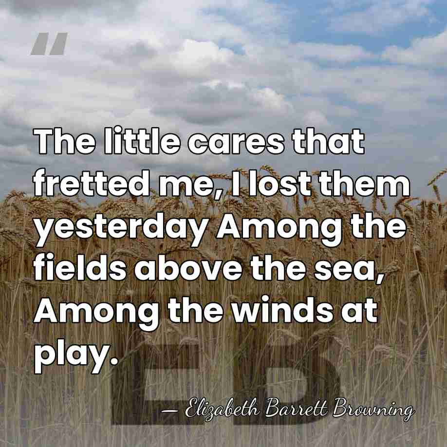 The little cares that fretted me, I lost them yesterday Among the&hellip; - Elizabeth Barrett Browning